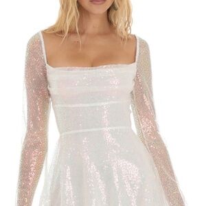 Long sleeve open back sequin skater dress